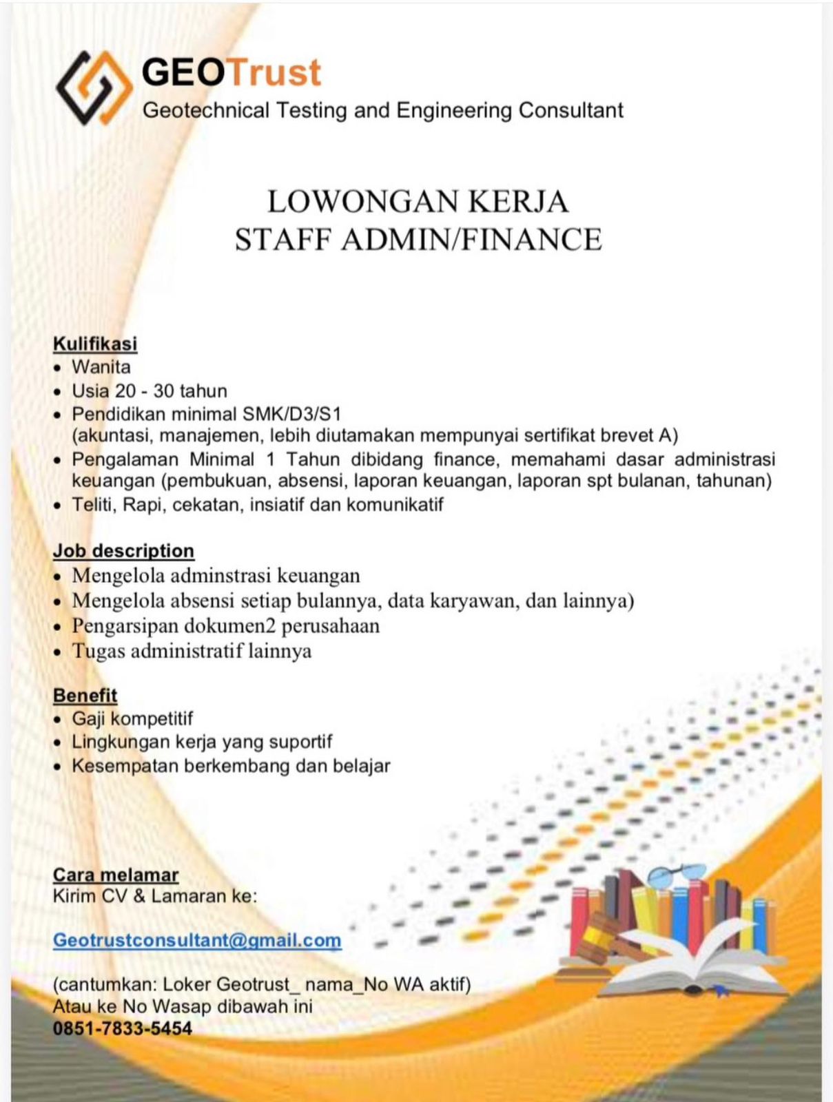Lowongan Kerja Staff Admin/Finance Dibuka oleh GEOTRUST